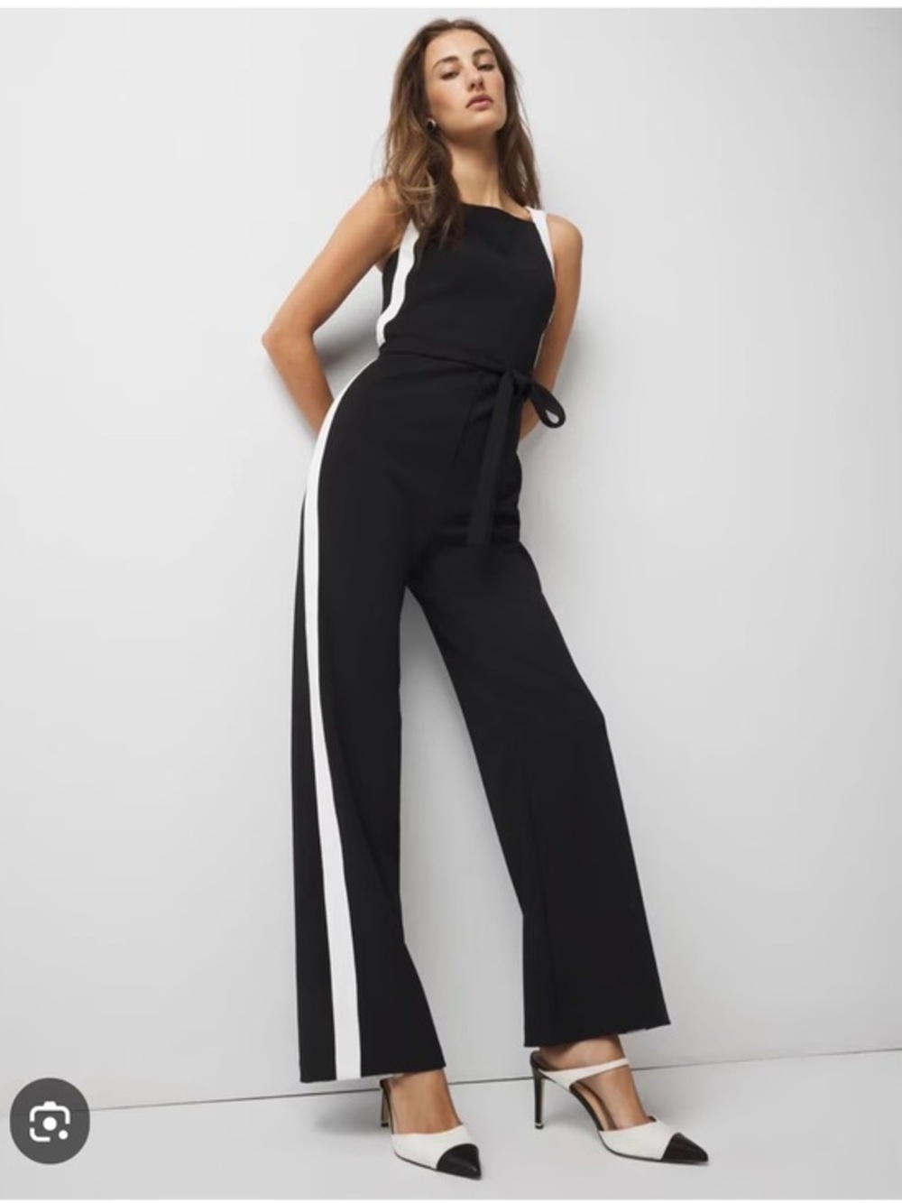 EUC Petite Contrast Trim Wide Leg Jumpsuit 4P